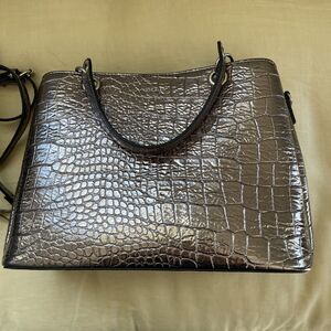 ANNE KLEIN HANDBAG Silver Bronze Crocodile Embossed